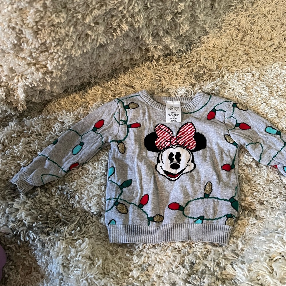 Disney Baby Gray Sweater with Minnie Mouse and Red Bow